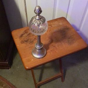 Tall Crystal Decorative Orb w/Finial and Metal Stand
